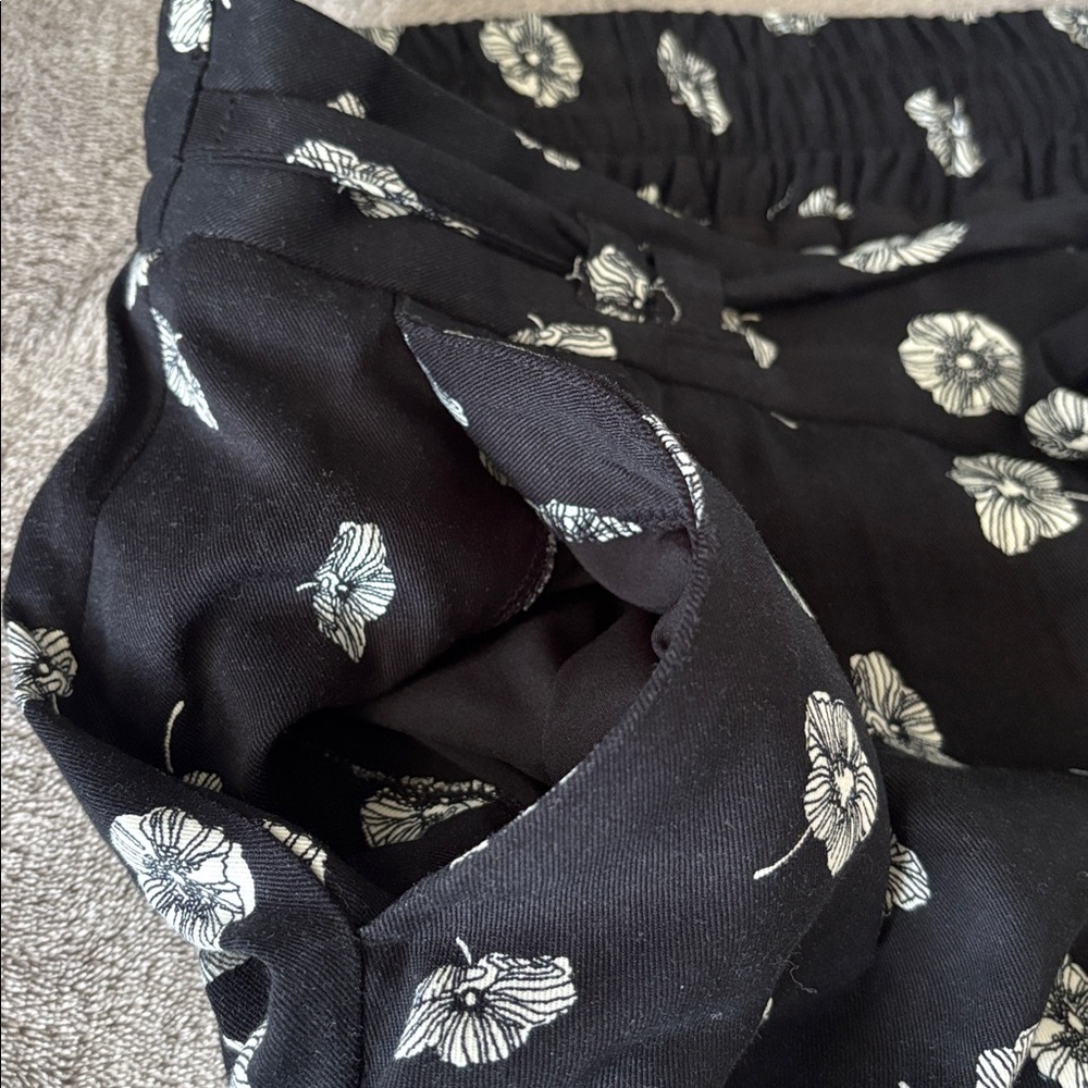 Talbots Twill Black Flower Deco Button Down Top Wide leg Pant Set Size XLp - Picture 13 of 16